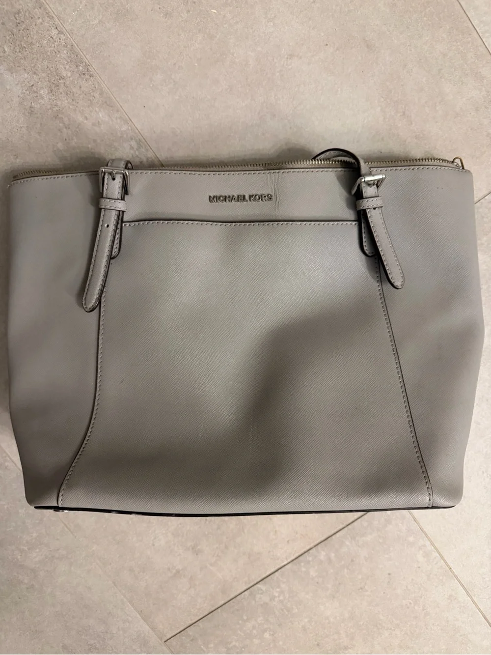 Michael Kors Light Gray Saffiano Shoulder Tote